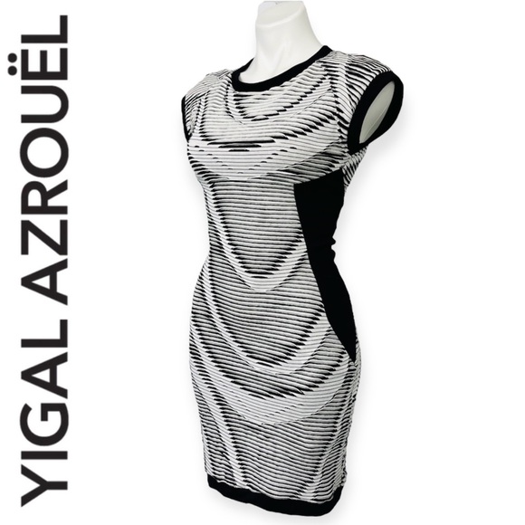 Cut25 by Yigal Azrouel Black & White Mini Cocktail Dress Textured Bodycon Boho 2 - Picture 3 of 16